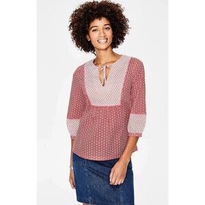 Boden Cora Peasant Blouse in Red and White Mosaic Size 12